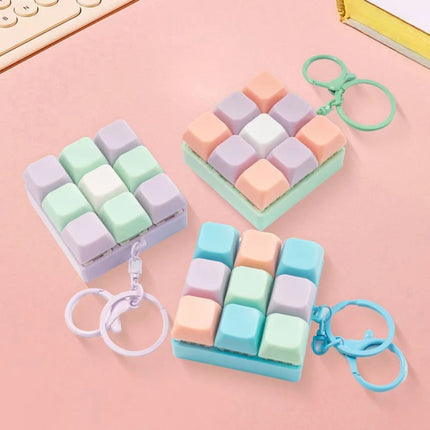 Clicky 9-Key Keyboard Keychain Pastel Fidget Key Ring Mechanical Switch Bag Charm for Gamers Office Desk Anxiety Relief Gift