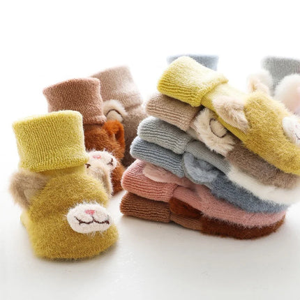 1/2Pairs Newborn Baby Socks For Girls Boys Winter Terry Soft Thick Warm Anti Slip Toddler Socks Cute Cartoon Infant Socks 0-3Y