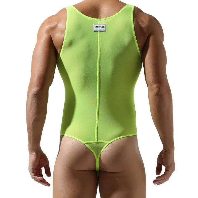 Men's Sexy Bodysuits Gym Fitness Muscle Vest Fashion Sleeveless Soft Mesh Tank See Through Rompers Jumpsuits See Through T-shirts