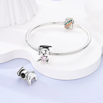 100% 925 Sterling Silver Graduation Season Series Owl Bachelor's Hat Charms Beads Fit 3mm 925 Original Bracelets DIY Jewelry