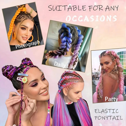 Veyda 2Pcs Synthetic Purple Braiding Hair Long Straight DIY Braided Pony Tail Hairpiece Women Hair Accessories for Stage Party
