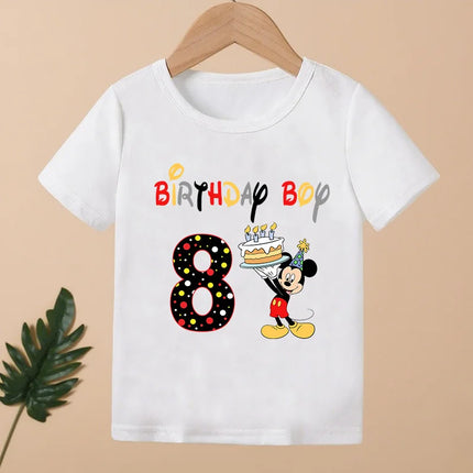 Mickey Mouse Print Cartoon Girls Clothes 1 2 3 4 5 6 7 8 9 Years Happy Birthday Custom Name Kids T-shirt Baby Children T-Shirt