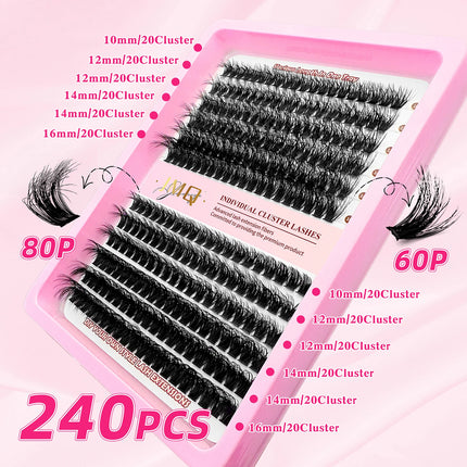 LAKANAKU 168 Fans Diy Cluster Lashes Cat Eye Lashes Invisible Band Premium Mink Manga Lash Clusters