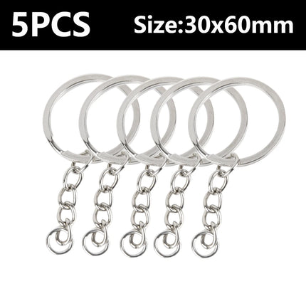 Silver Metal Blank Keyring Keychain with Ring Link Long Round Split Keychain Keyrings Chains Stainless Steel Key Rings Holder