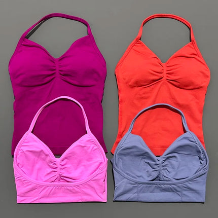 HISTELLO Impact Longline Strappy Top Sports Yoga Vest Women Fitness Tank Top Gym Beautiful Open Back Bra Running Workout Halter