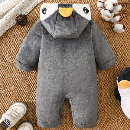 IURNXB Baby Penguin Plush Snowsuit Newborn Long Sleeve Cartoon Footed Romper Outfit Infant Onesie Homewear Costume 1-18M