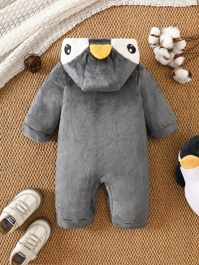 IURNXB Baby Penguin Plush Snowsuit Newborn Long Sleeve Cartoon Footed Romper Outfit Infant Onesie Homewear Costume 1-18M