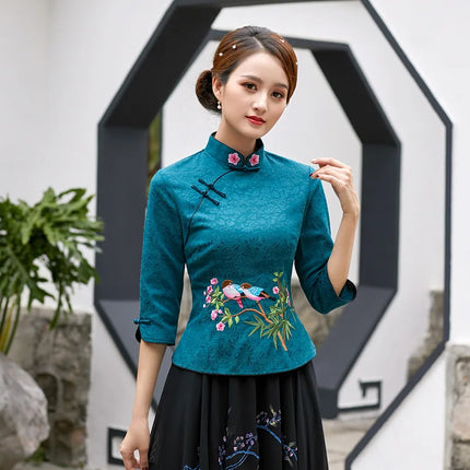 Cheongsam Top Hanfu Ethnic Style Chinese Clothing for Women Clothes Qipao Vintage Embroidery Elegant Shirt Streetwear Harajuku
