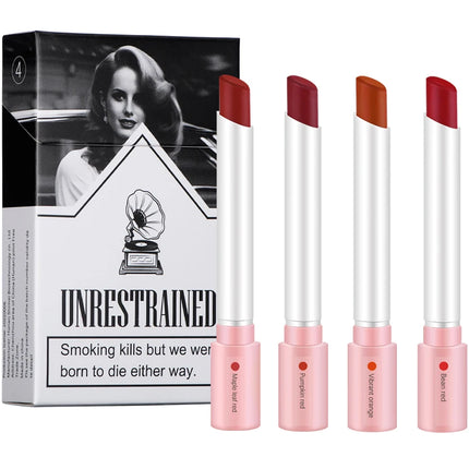 4 pcs/set Cigarette Lipstick Set Long Lasting Lip Glaze Matte Lip Gloss Waterproof Lip Stick Tube Nude Lip Tint Makeup Cosmetics