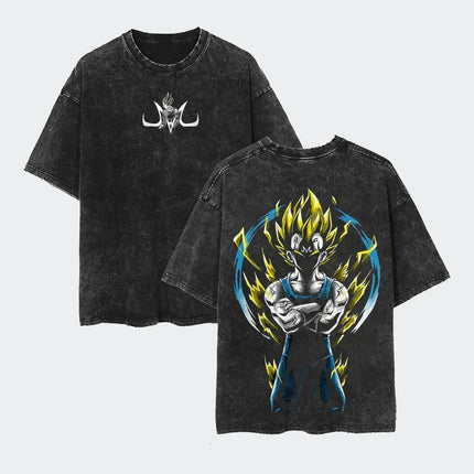 2026 Summer Dragon Ball Majin Vegeta Vintage Anime T-shirt Men's Pure Cotton Washed Tees Casual Loose Sports Daily Short Sleeve