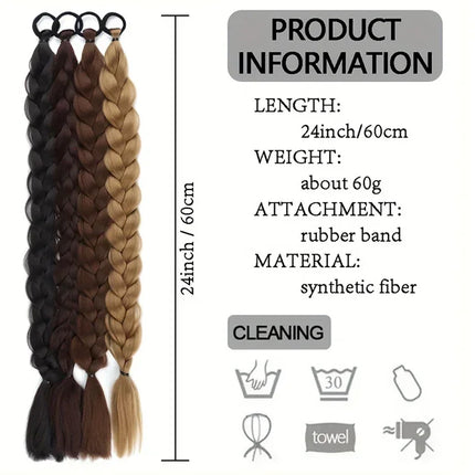 2pcs Braiding Ponytail Hair Extensions Synthetic Long Wrap Around Braided Horse Tail Brown Braid Ponytail for Women Hairpiece