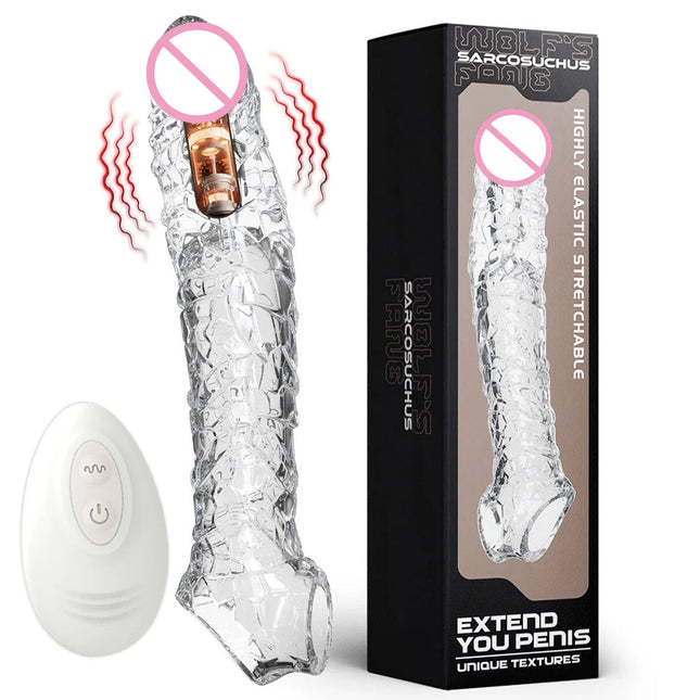 Penis Sleeve Extensions Condom Male Enlargement Delay Vibrators Clits Massager Cock Ring Vibrating Penis Cover Sex Toys For Men