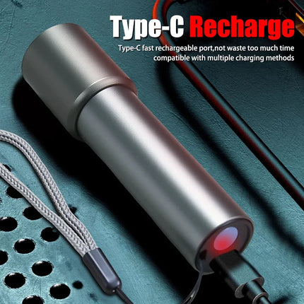 Mini Flashlight USB Rechargeable Aluminum Alloy Flashlight Super Bright LED Bead Adjustable Focus Long-range Portable Flashlight