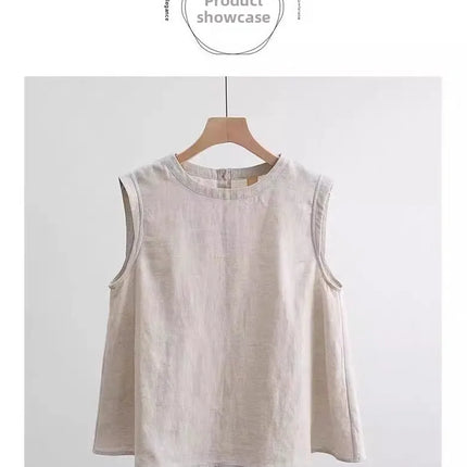 Loose Cotton Linen Vest Women's Summer New Plus Size Fat MM Outerwear Inner Match Svel T-shirt Top Versatile Round Neck