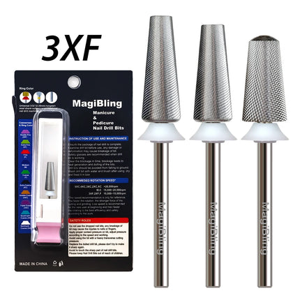 MagiBling 3XF Tapered Nail Drill Bit Professional Removal Grinding Bits for File Machine Acrylic Soft Gel Polish Tools 3/32”