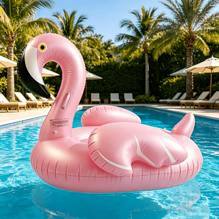 Luxury Style Feather/1pc Pink Flamingo Inflatable Ride-On/Thickened PVC Durable Pool Float/Summer Beach Vacation Photo Prop