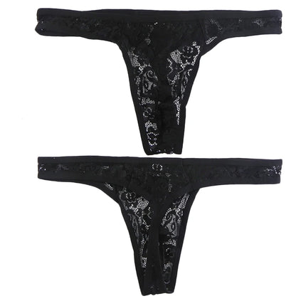 Men's Sexy Lace Thong See Through Exotic Lingerie Breathable Sissy Crossdress T Back Panties Floral Mesh Underwear Hombre Bikini