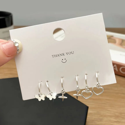6pcs Set Korea Trend Oil-dripping Heart-shaped Butterfly Imitation Pearl Hoop Earrings Stud Earrings for Women Cute Jewelry Sets