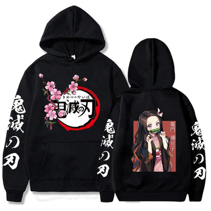 Popular Anime Print Hoodies Demon Slayer Blade Warm Fleece Japanese Street Kamado Nezuko Custom Men's Sweater Pullover Hoodies