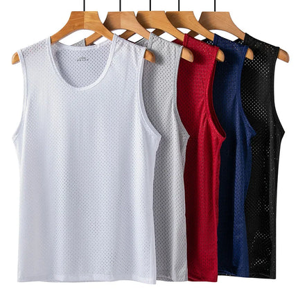 Men's Ice Silk Mesh Tank Tops Man Gym Stringer Transparent Bodybuilding Sleeveless Shirt Fitness Vest Male Muscle Singlets L-5XL