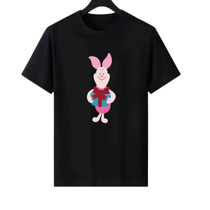 Disney Pooh Bear Piglet Pattern Woman Round Neck Loose Parent-child Clothing Tops Ladies Comfort Short Sleeves T-Shirt Blouses