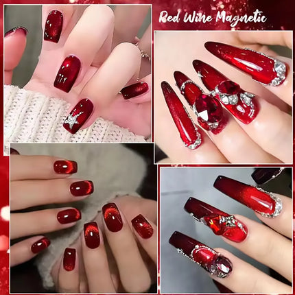 WS 10ML Red Wine Cat Magnetic Gel Nail Polish Glitter Semi Permanant Soak Off UV LED Gel Varnish For Manicure DIY Nail Supplies