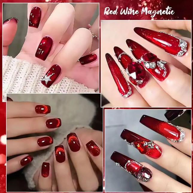 WS 10ML Red Wine Cat Magnetic Gel Nail Polish Glitter Semi Permanant Soak Off UV LED Gel Varnish For Manicure DIY Nail Supplies