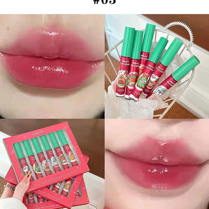 Cappuvini 6-Pack Lip Gloss Set Christmas Gift Water Light Long-Lasting Easy Apply Lip Glaze Lipstick Collection