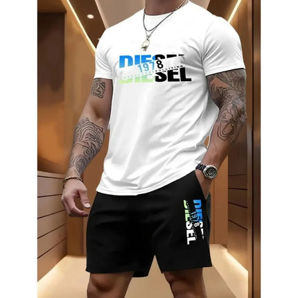 Summer men's casual two-piece set round-neck short-sleeved T-shirt and sports shorts for outdoor activities