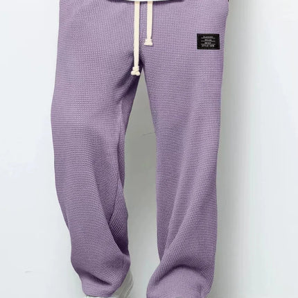 Men's Spring-Autumn Trendy Brand Loose-Fitting Stretchy Straight-Leg Sweatpants. Waffle Fabric. Micro-Bouncy Sporty Casual Pants