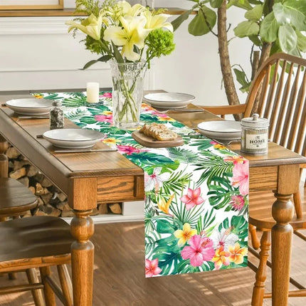 Floral Tropical Linen Table Runner Palm Leaf Table And Kitchen Linens Home Decor Items For Mediterranean Outdoor Dining Summer
