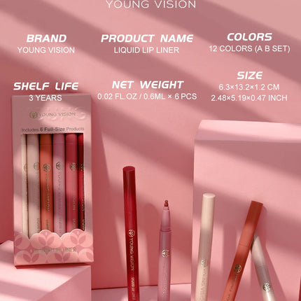 YOUNG VISION matte 6-color liquid lipliner set sponge gourd head fog face nude lipstick pen