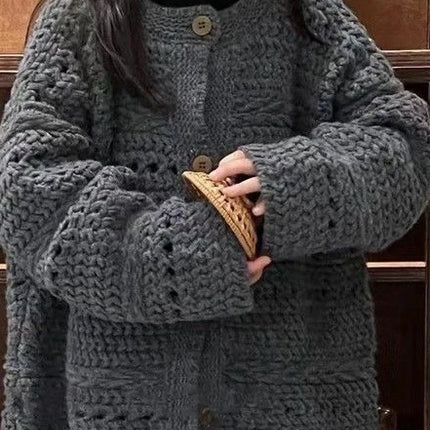 Girls' Autumn Winter Sweater 2025 New Korean Fashionable Children's Solid Color Long Sleeve Single-Breasted Knitted Hollow Out