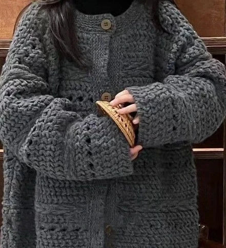 Girls Autumn Winter Sweater 2025 New Korean Fashionable Childrens Solid Color Long Sleeve Single Breasted Knitted Hollow Out