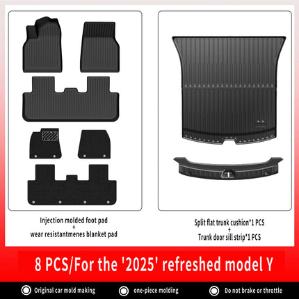 For New Tesla Model Y Launch 2025+ Juniper 2025+ TPE Floor Mats & Cargo Liner, All Weather Trunk Mats Floor Liner Backrest Mats