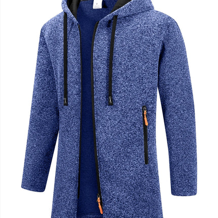 Men's Retro Zipper Jacket Mid Length Windbreaker Spring Autumn Winter Fleece Warm Jackets Fashion Casual Patchwork Yarn Coat