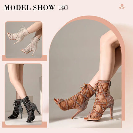 SWDZM Women Dance Boots Full Rhinestone Jazz Latin Dance Shoes Shining Dancing Boots Sexy Thin Heels Women Ladies Dancing Shoes