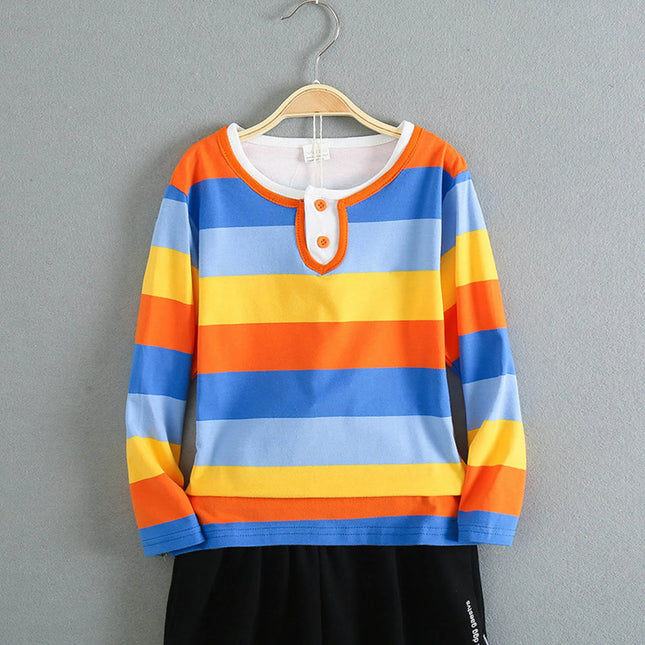 Children Long Sleeved Polos Shirts Boys Round Collar Shirt Autumn Cotton Long Sleeve Striped T-Shirt Polos Shirts For Boys
