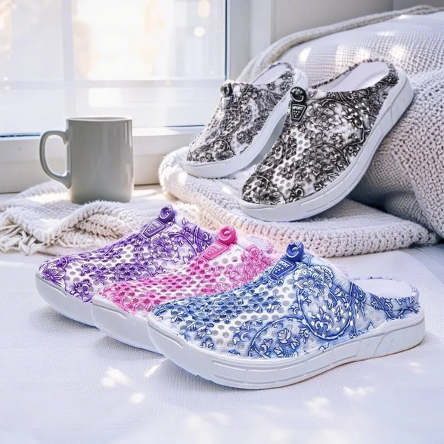 Hand-Painted Chinese Style Sandals, Non-Slip Breathable Slippers, Couple's Fashion Clogs with Oriental Patterns