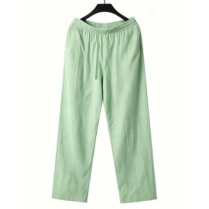 Men 2026 New Linen Straight Leg Pants Elastic Drawstring Waist Breathable Summer Beach Holiday Travel Casual Trousers