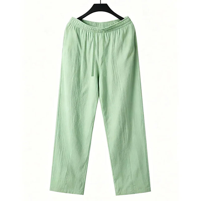 Men 2026 New Linen Straight Leg Pants Elastic Drawstring Waist Breathable Summer Beach Holiday Travel Casual Trousers