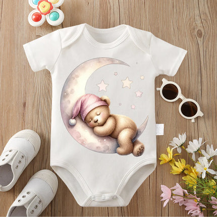 Pure Cotton Bear Sleeping on The Cloud Print Bodysuit Comfortable Onesie Cloths for Baby Jumpsuit for 0 To 12 Months Newborn
