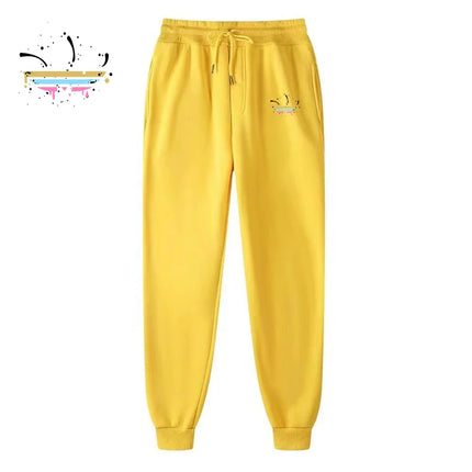 Men‘s Casual Ink printing Sports Pants Running Workout Jogging Warm Fleece Trousers Couple Solid Outdoors Sweatpants Streetwear
