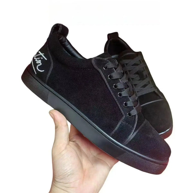 CL Red Bottom Fashionable Embroidered Men's Shoes Fur Slip-On Black Casual Cross-Border Leather Upper All Seasons Wear