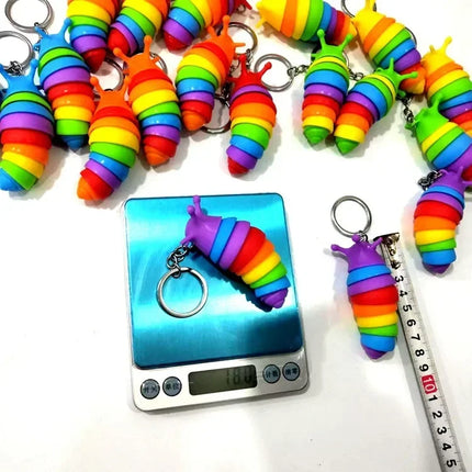 Mini Fidget Slug Keychain Toys 3D Articulated Stretch Caterpillar Sensory Stress Relief Flexible Hand Toy Keyring Bag Pendents