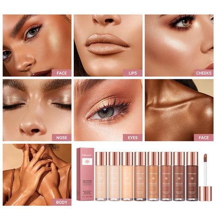 2 IN 1 Skincare & Primer Liquid Highlighter Face Contouring Moisturizing Brightening Skin Tone Bronzer Glow Body Face Makeup