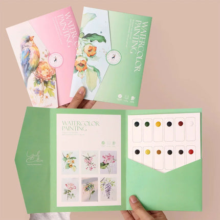 6 Sheets Watercolor Painting Kit with Brushes Paints and Coloring Book Draw Art School Stationery Gift for Boys Girls Travel Toy
