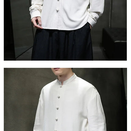 Men Long Sleeve Casual Shirt New Arrival 2026 Spring Chinese Style Vintage Mandarin Collar Loose Male KungFu Tops Shirts N056