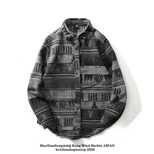 Trendy Men's Woolen Jacket Spring Autumn Casual Style Shirt Patchwork Design Sensibility Chinese National Fashion Overwear