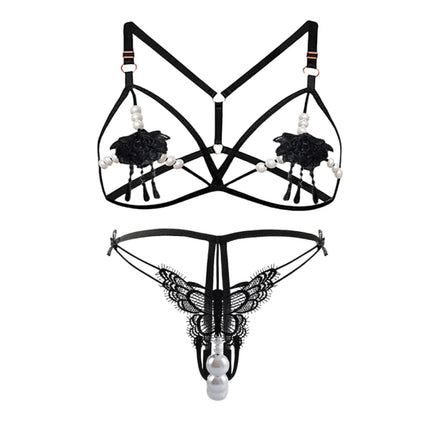 2 Piece Lace Stitching Bra Panties Adult Sexy G-string Underwear Set Open Perspective Embroidered Erotic Bra Porn Daring Briefs
